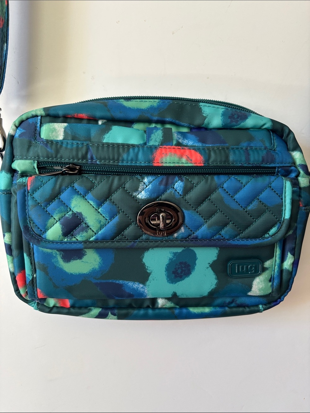 lug Switch floral Print Quilted Crossbody Bag in Teal
